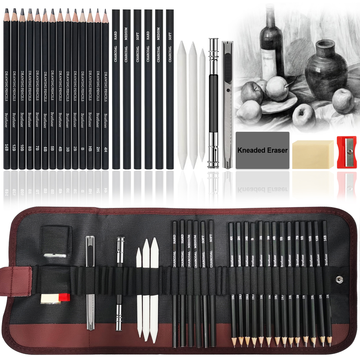 ชุดดินสอวาดภาพสเก็ตช์ 28 ชิ้น Graphite Charcoal Erasable ปากกาเครื่องมือ Professional Art Supplies สําหรับผู้เริ่มต้นศิลปิน