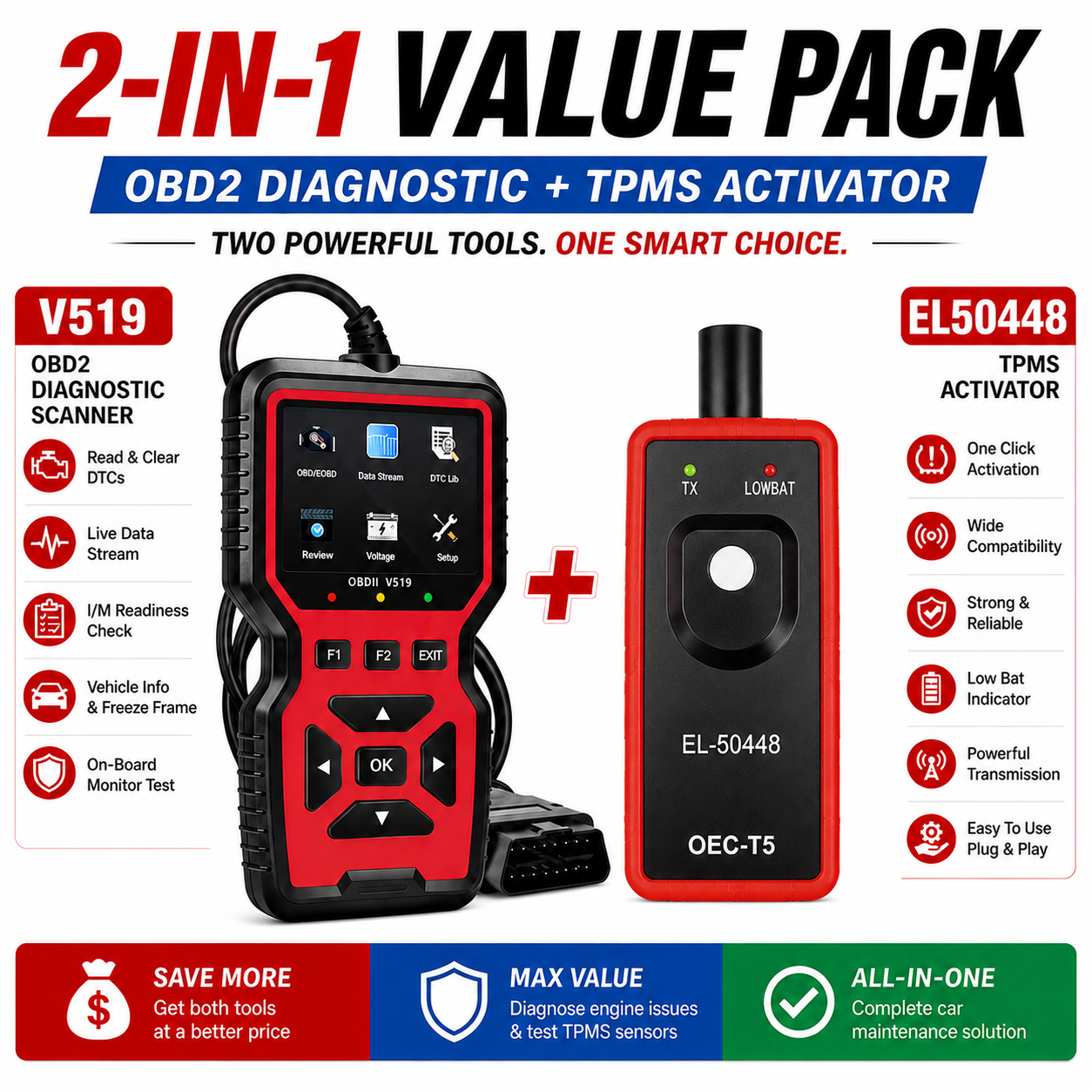 V519 Obd2 Tpms Relearn Scanner Code Reader ชุดเครื่องมือซ่อมแซมวินิจฉัยรถยนต์