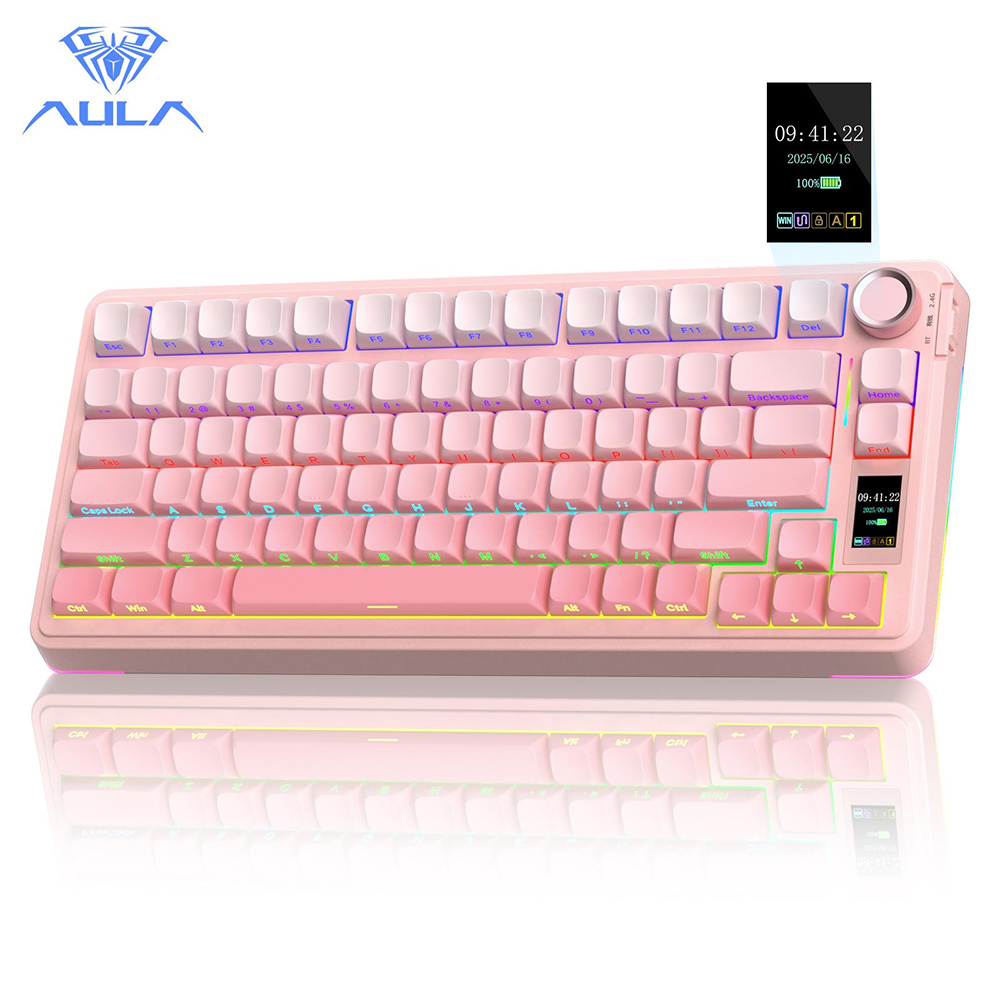 คีย์บอร์ดสําหรับเล่นเกมแบบแมคคานิคอลแบบไร้สายสามโหมด AULA S75 PRO ขนาด 75% มาพร้อมหน้าจอแสดงผลอัจฉริ