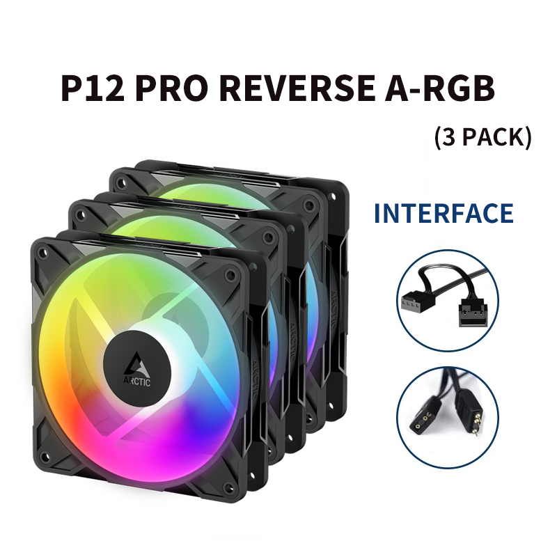 พัดลมเคสคอมพิวเตอร์ 120มม. แบบแพ็ค 3 ตัว P12 Pro Reverse ARGB 4-Pin PWM ระบายความร้อนซีพียู เงียบ 50