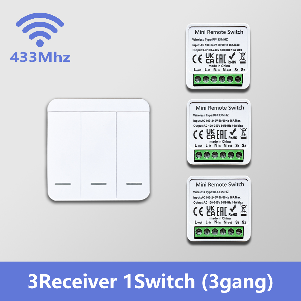 Smart Switch 【SAIMILI】ปุ่ม 1 2 3 ช่อง แผงติดผนังชนิด 86 ตัวควบคุมไร้สาย RF 433MHz สําหรับ RF433 RF43