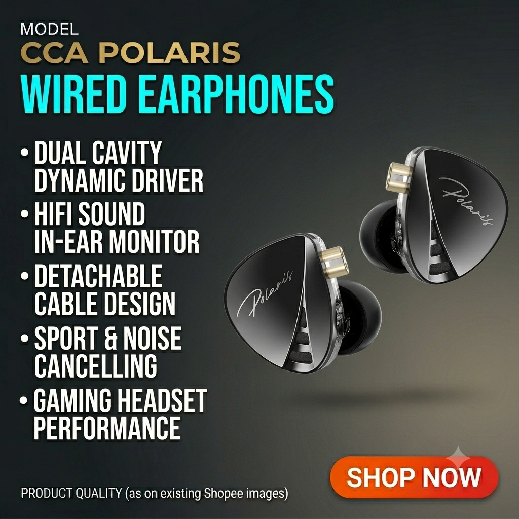 หูฟังมีสาย CCA Polaris แบบเสียบหู ไดร์เวอร์ไดนามิกคู่ช่องสัญญาณ ถอดสายได้ เสียงไฮไฟ ตัดเสียงรบกวน เห