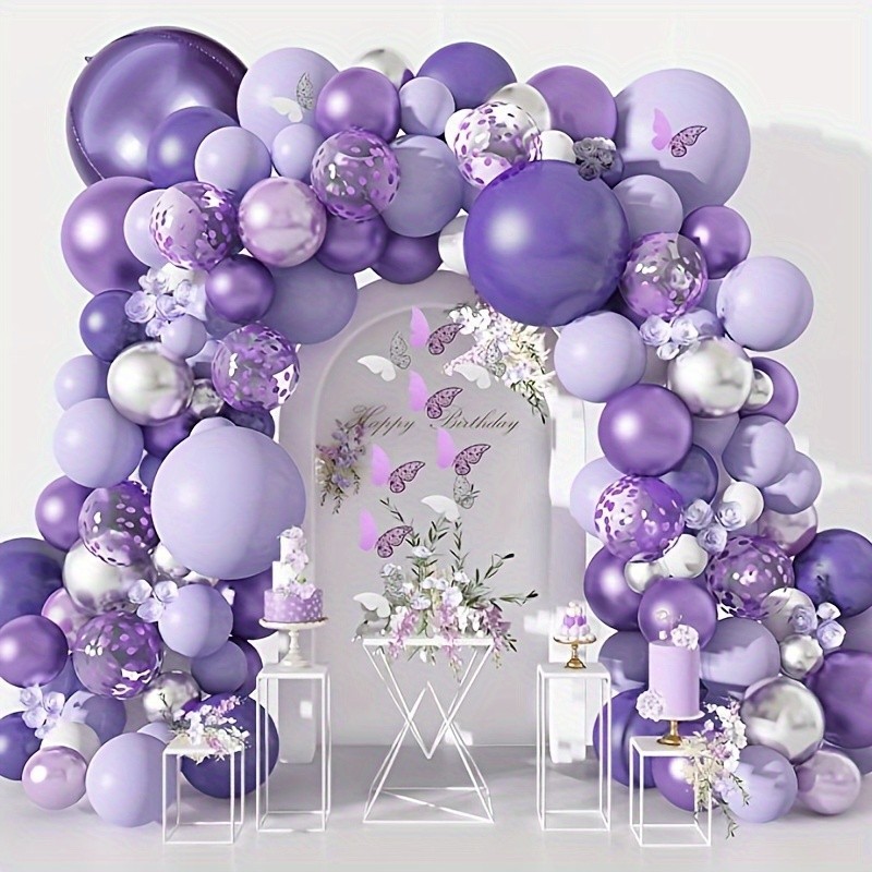 ชุดซุ้มลูกโป่งสีม่วงลาเวนเดอร์พร้อมลูกโป่งคอนเฟตติเมทัลลิก สําหรับงานแต่งงานสําหรับผู้ใหญ่ งานเลี้ยงฉลองทารก วันเกิด วันหยุด และอุปกรณ์จัดงาน