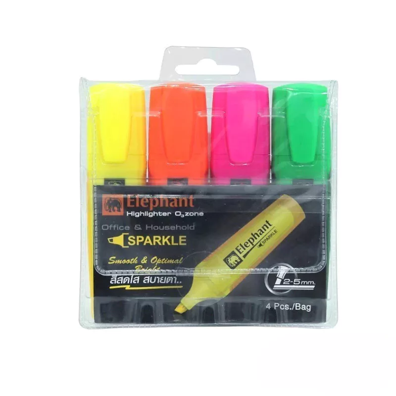 Elephant ปากกาไฮไลท์ ปากกาเน้นข้อความ รุ่น Sparkle คละสี จำนวน 4 ด้าม