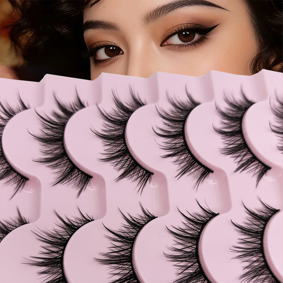 Soft 8D Fluffy False Lashes 7 คู่ Mango Eye Sunflower Cross หนาวาเลนไทน์เริ่มต้นสวมใส่ง่าย