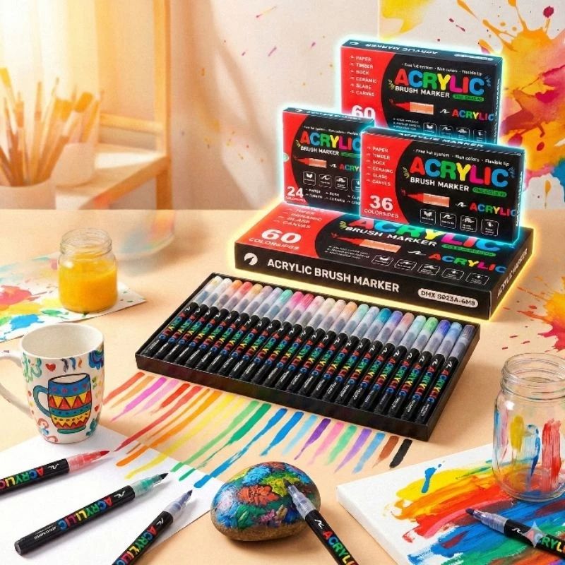 อะคริลิคปากกามาร์กเกอร์ชุด36/48/60สีถาวรแปรงเคล็ดลับสีเครื่องหมายปากกาสําหรับศิลปินวาดอุปกรณ์