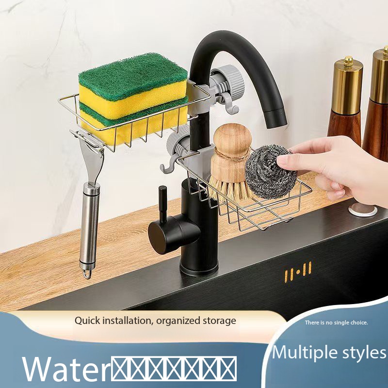 Stainless Steel Kitchen & Bath Organizer - ที่วางฟองน้ํา 3-in-1, จานสบู่, และแคดดี้อาบน้ํา