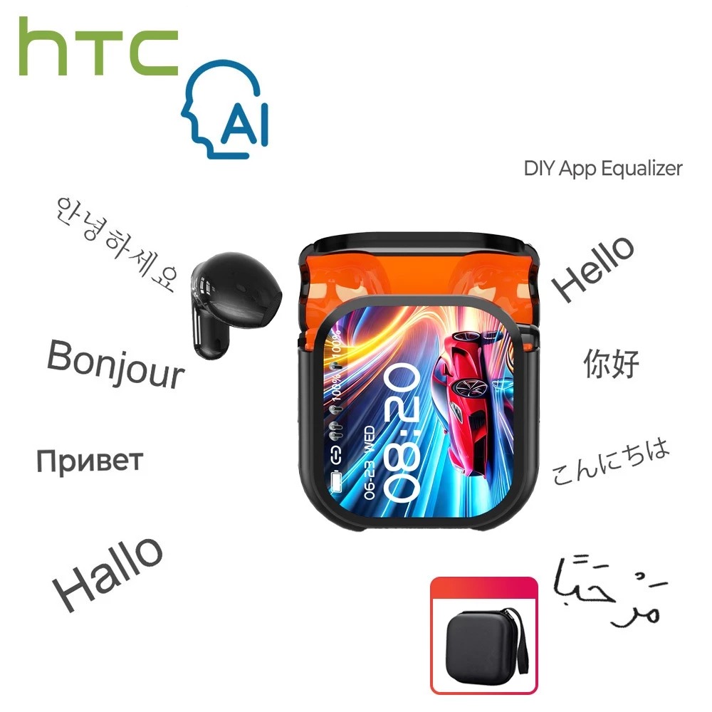 HTC NE20 หูฟังไร้สาย AI Language Translator สมาร์ท LED Touch Display Noise Cancelling หูฟัง TWS HD โ