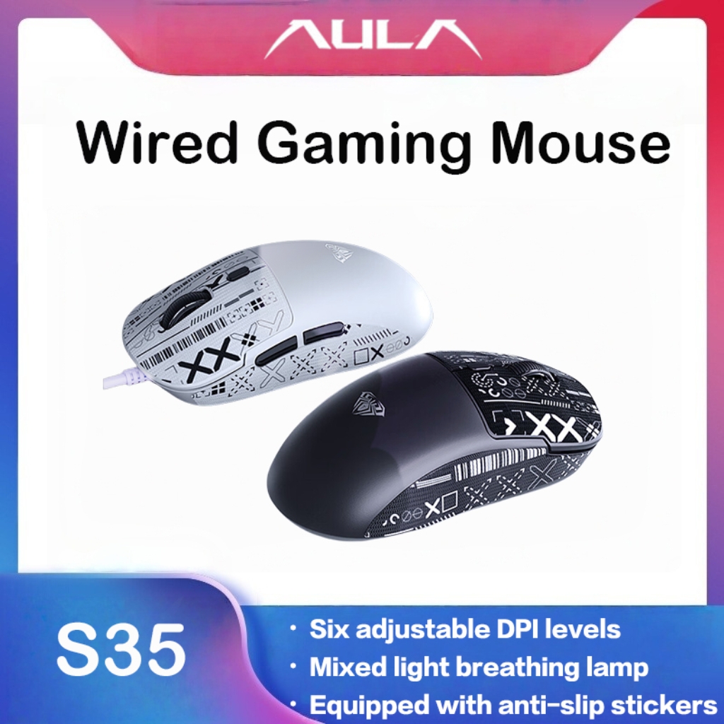 Aula S35 เมาส์เกมมิ่งมีสาย 1000Hz การกําหนดโพลลิ่งมาโครตามหลักสรีรศาสตร์ เมาส์คอมพิวเตอร์ที่ตั้งโปรแกรมได้