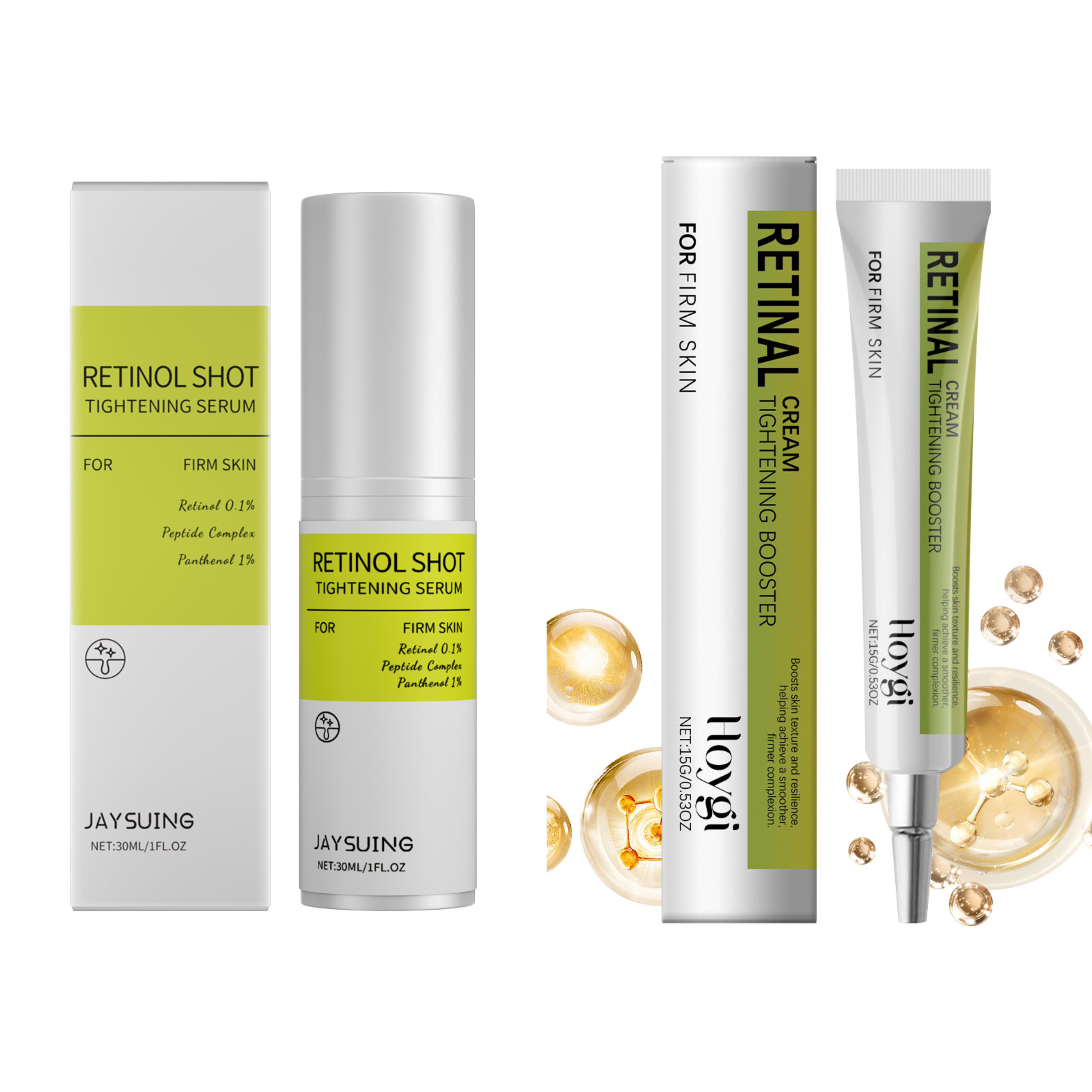 บูสเตอร์กระชับผิว Retinal Shot Tightening Booster (15g) + เซรั่มเรตินอล (30ml), กระชับรูขุมขน ลดเลือนริ้วรอยและเส้นละเอียด ผิวแน่นใส กระชับและเรียบเนียน