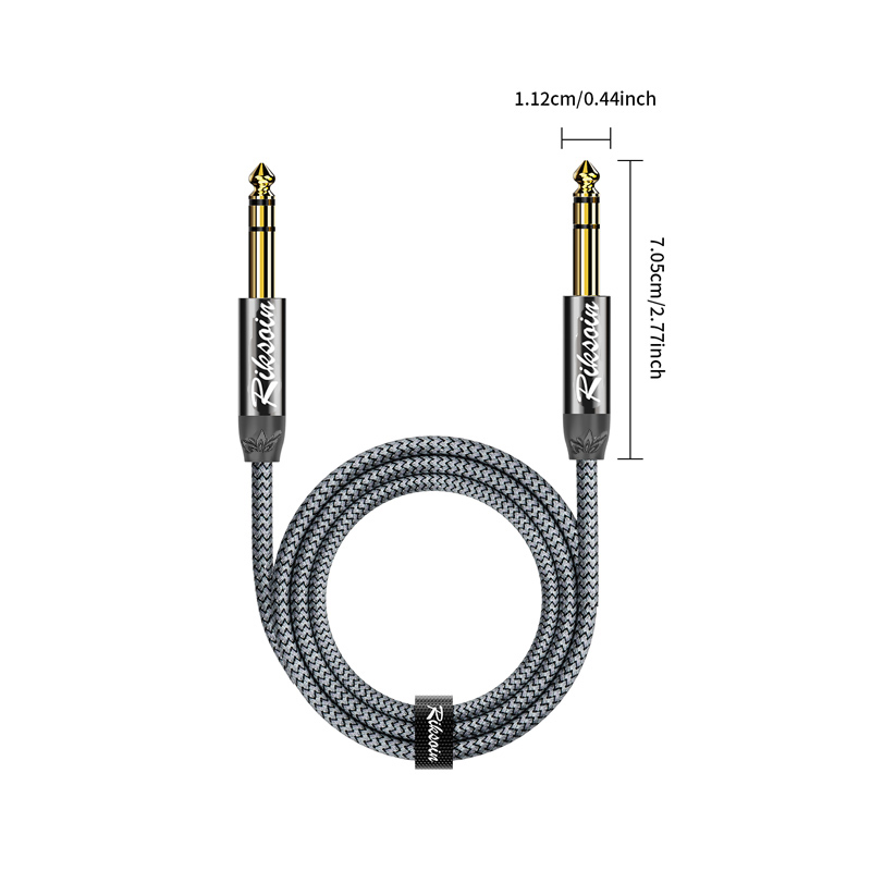 สายสัญญาณเสียงสเตอริโอบาลานซ์ TRS 6.35mm Riksoin สําหรับเครื่องดนตรี เครื่องขยายเสียง