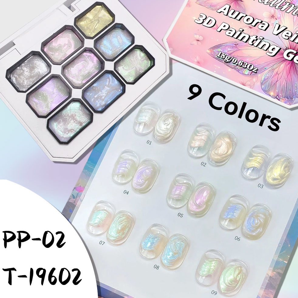 เจลปั้นนูน 3D 9 สี Silky Aurora เอฟเฟกต์แฟนตาซี เนื้อสัมผัสไล่เฉดสี ความเข้มข้นสูง สําหรับเพ้นท์เล็บ