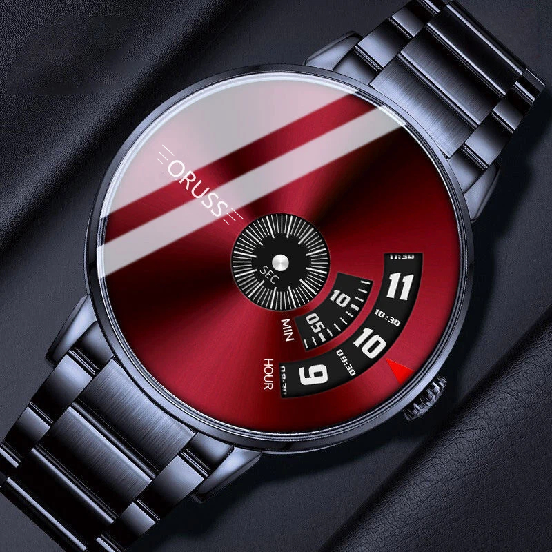 Oruss Mens Quartz นาฬิกาสแตนเลสกันน้ําสําหรับผู้ชาย Case Leather Band