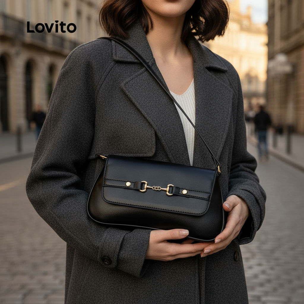 (trendy6)Lovito กระเป๋าทรงสี่เหลี่ยมเล็กสไตล์เรโทรเรียบง่าย ดูดี กระเป๋าสะพายไหล่ขนาดเล็กสำหรับผู้หญ