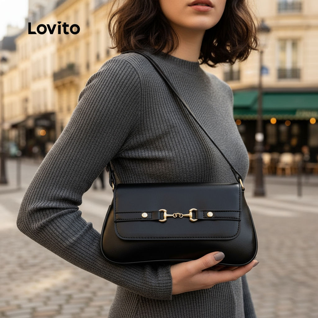 (trendy3)Lovito กระเป๋าทรงสี่เหลี่ยมเล็กสไตล์เรโทรเรียบง่าย ดูดี กระเป๋าสะพายไหล่ขนาดเล็กสำหรับผู้หญ