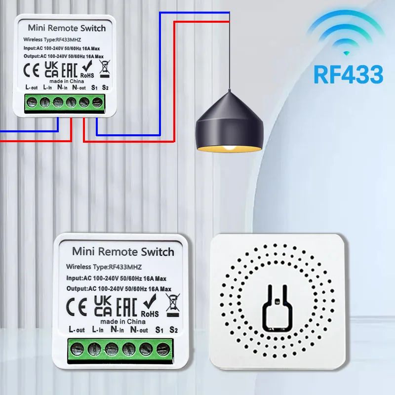 รีเลย์สวิตช์ RF433 Mini รับส่งสัญญาณระยะไกล 16A สําหรับบ้านอัจฉริยะ