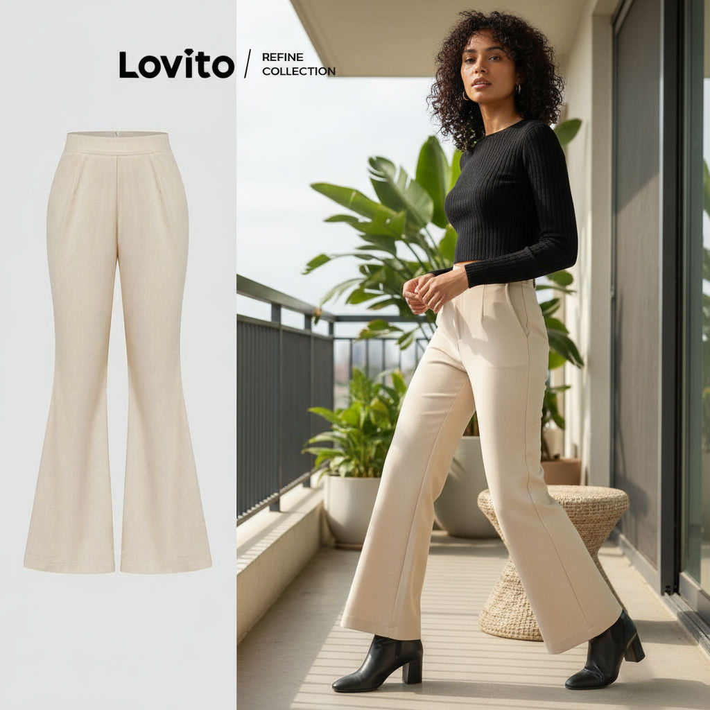 (trendy3)(Lovito Refine) กางเกงซิปเรียบหรูสำหรับผู้หญิง L119EDPT016