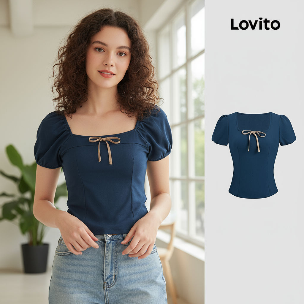 Lovito กางเกงพัฟแขนเสื้อ มีสายคล้องคอและสายปรับขนาดที่เอว BLB154P1D2