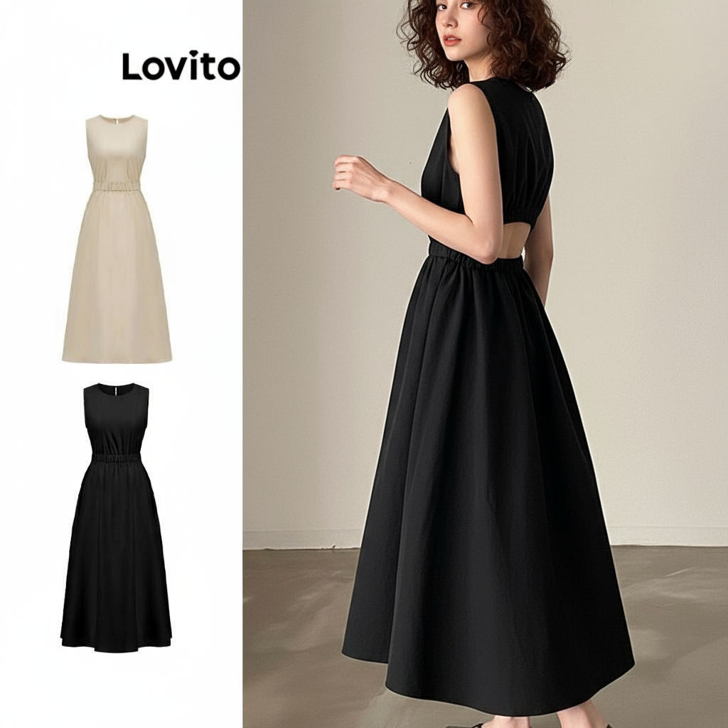 (Fashion_4) Lovito Party เดรสไม่มีสายผูกหลัง-เอวยางยืด -ชุดบอลสําหรับผู้หญิง L77ED270 (หลากสี)