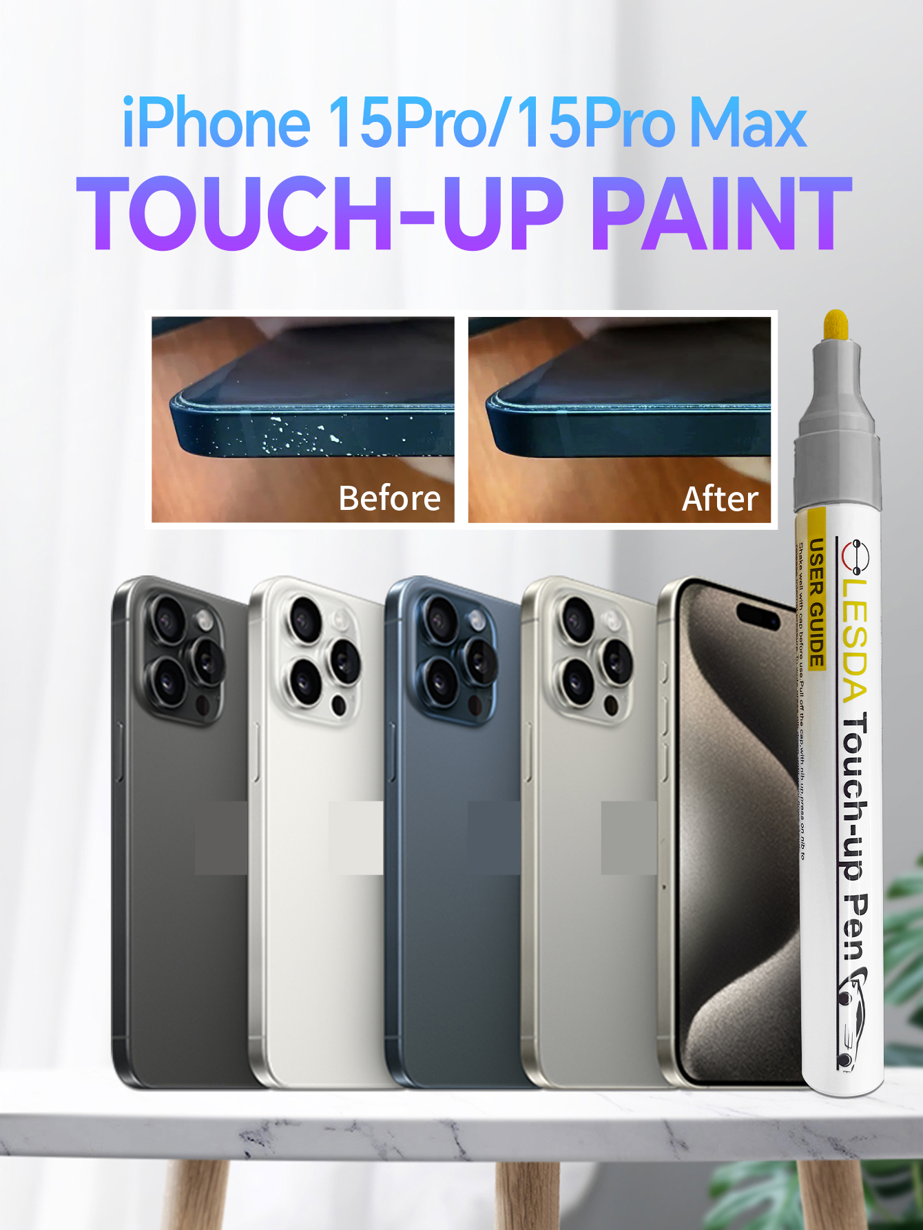 One ชุดปากกาซ่อมแซมรอยขีดข่วน iPhone, ปากกาสัมผัสสีกรอบสําหรับ Apple Edge Scuff และชิป Fix แห้งเร็วหลายสีแบบพกพาใช้งานง่าย