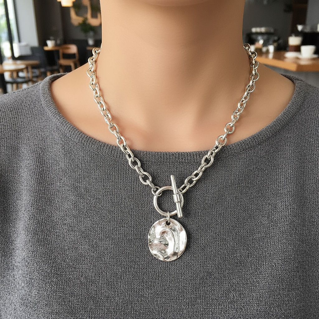 สร้อยคอ OT อัลลอยด์ 1 ชิ้น สําหรับผู้ชายและผู้หญิง พร้อมจี้โซ่รูปทรงไม่สม่ําเสมอ