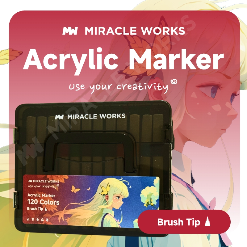 ชุดปากกาสีอะคริลิค 60 สี Miracle Works หัวแปรงไฮไลท์แบบสัมผัส ปากกาวาดกล่อง
