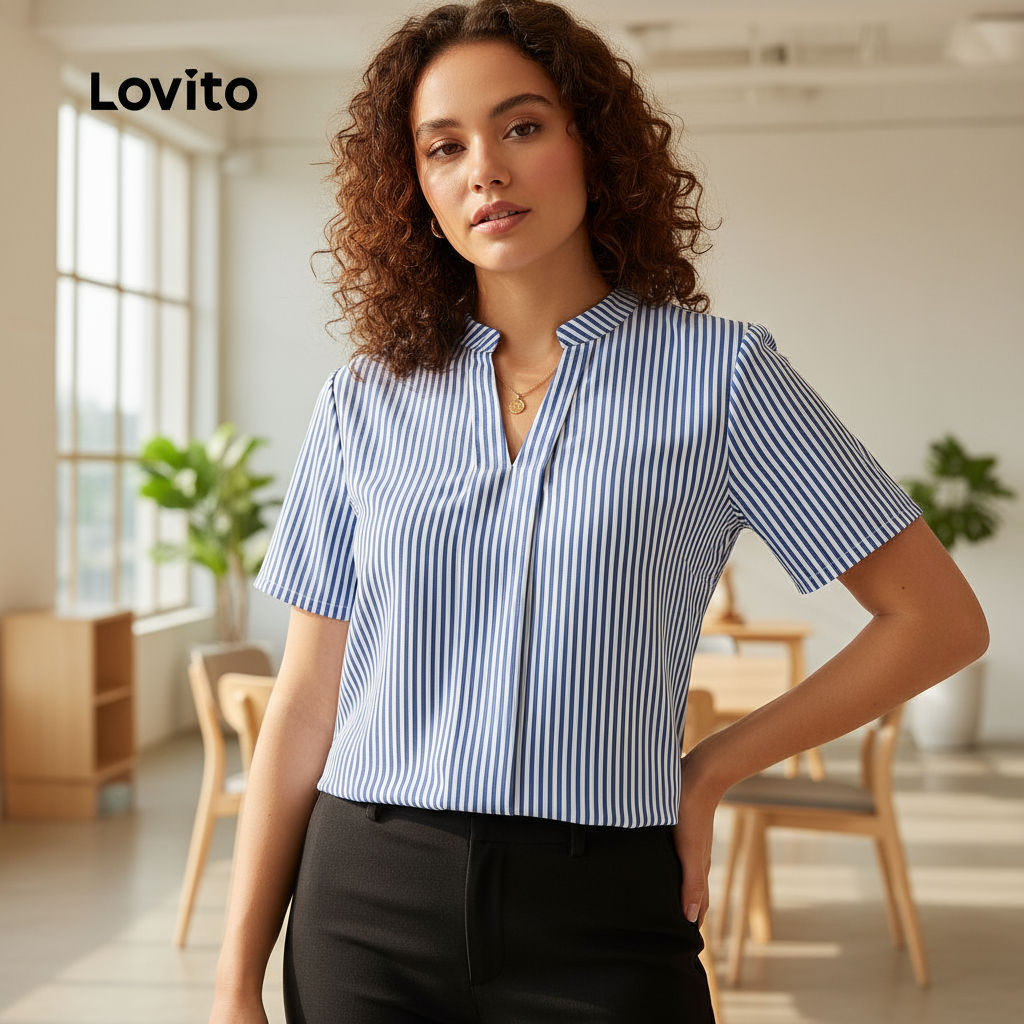 Lovito เสื้อเชิ้ตผู้หญิงสีฟ้าสําหรับฤดูใบไม้ผลิ/ฤดูร้อน L243AD605