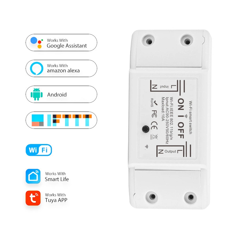 WiFi สวิตช์ไฟบ้านอัจฉริยะ Tuya Smart Life รีเลย์ตัวรับสัญญาณไร้สายเบรกเกอร์
