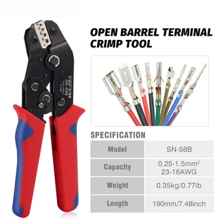 One ชุด SN-58B Non-ฉนวนเปิด Barrel Crimping เครื่องมือ, Ratcheting Crimper สําหรับ 23-16 AWG Dupont Molex JST TE Terminals