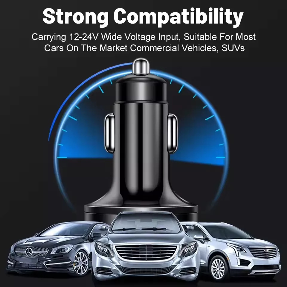 อะแดปเตอร์ชาร์จเร็ว 6-in-1 ในรถยนต์ 3.1A Dual Type-C หน้าจอแสดงผลดิจิทัล สมาร์ทโฟน แท็บเล็ต เพาเวอร์แบงค์ สีดํา ที่ชาร์จแบบพกพา thumbnail 4