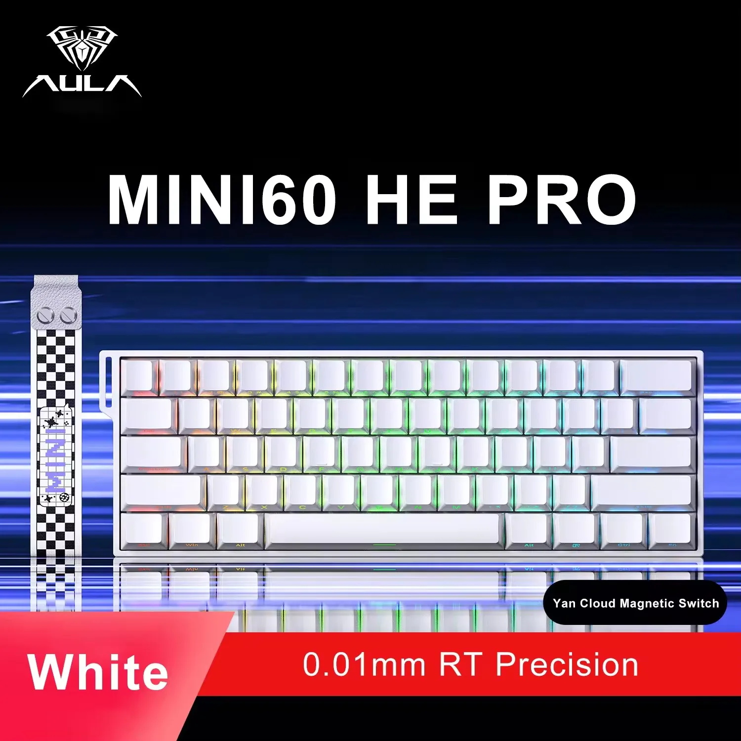 คีย์บอร์ดแมคคานิคอลสําหรับเล่นเกม AULA MINI60HE Pro สวิตช์แม่เหล็ก 60% มีสาย/2.4G/บลูทูธ ไฟ RGB สัมผ