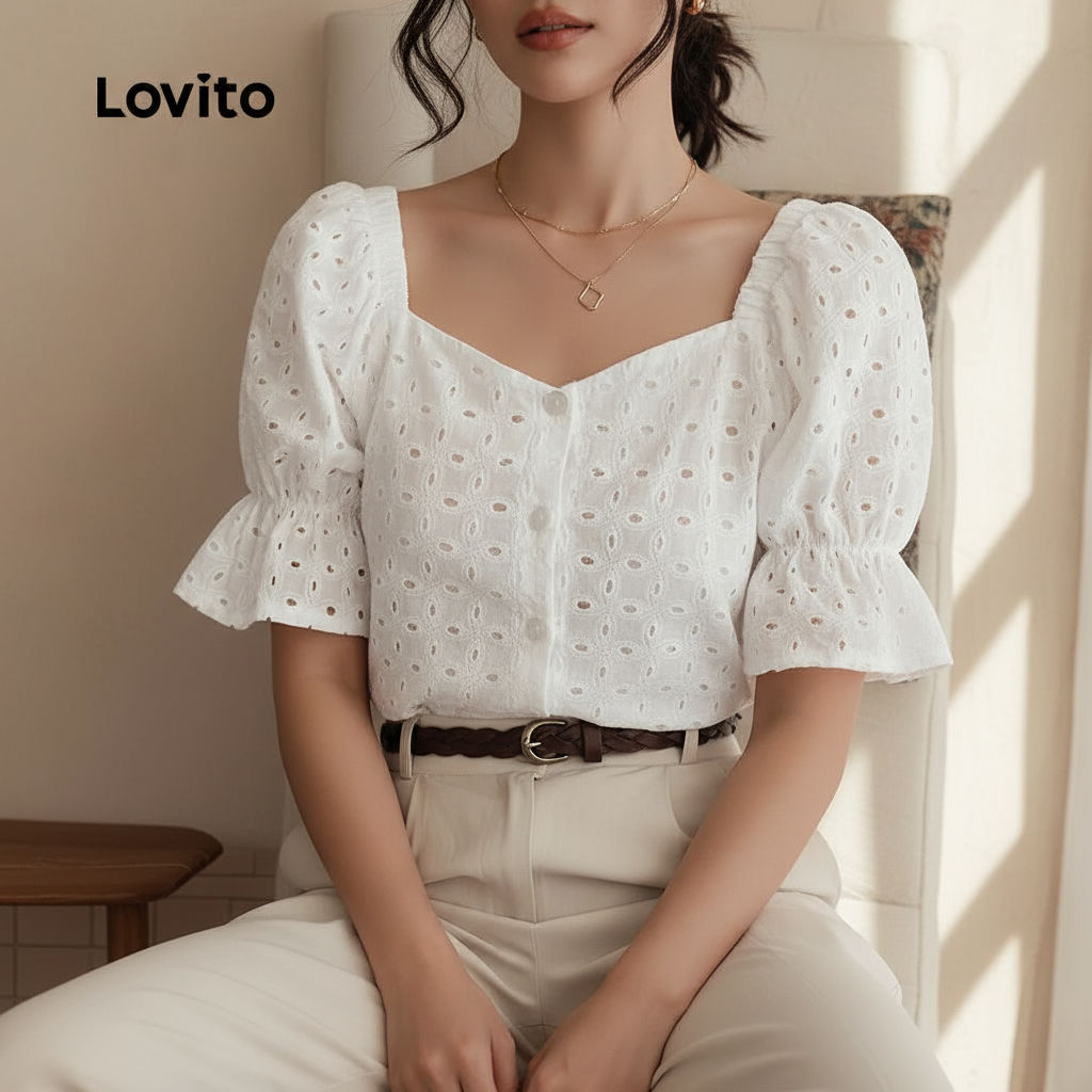 (trendy3)Lovito โบโฮ เสื้อปักตาไก่ธรรมดาสําหรับผู้หญิง L129AD023