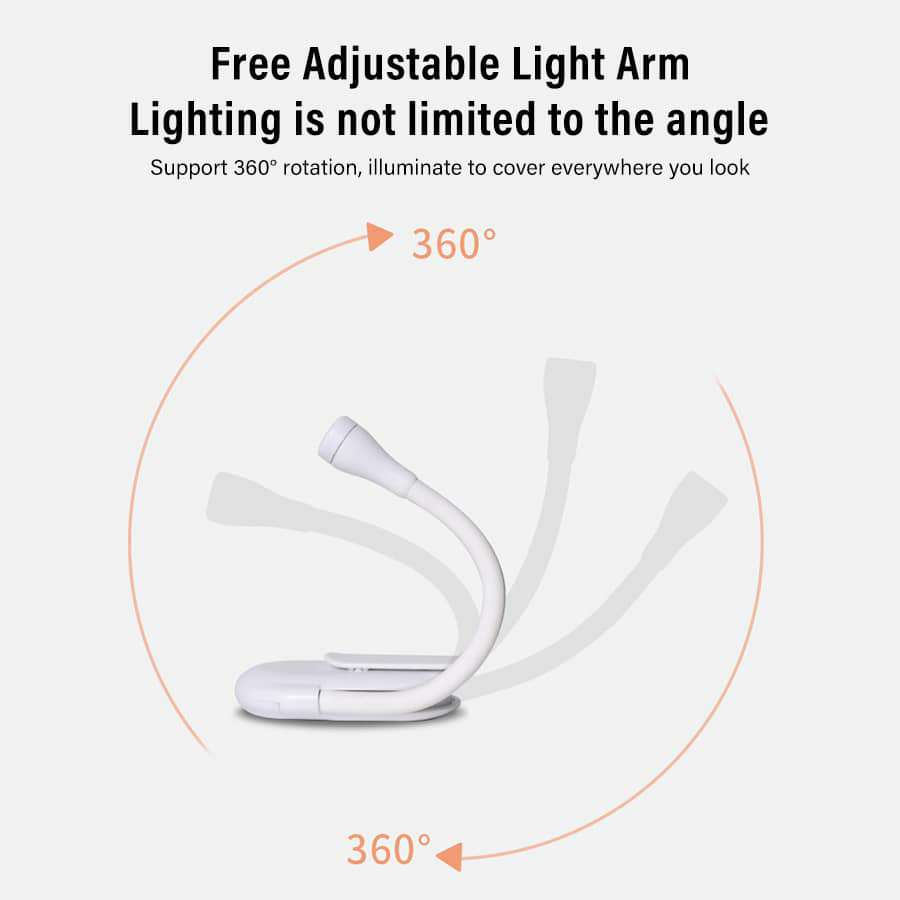 ไฟอ่านหนังสือ LED แบบพกพา ชาร์จ USB ป้องกันสายตา ขนาดมินิ 360° หนีบได้ สําหรับอ่านหนังสือ เดินทาง ห้องนอน - รูปที่ 2