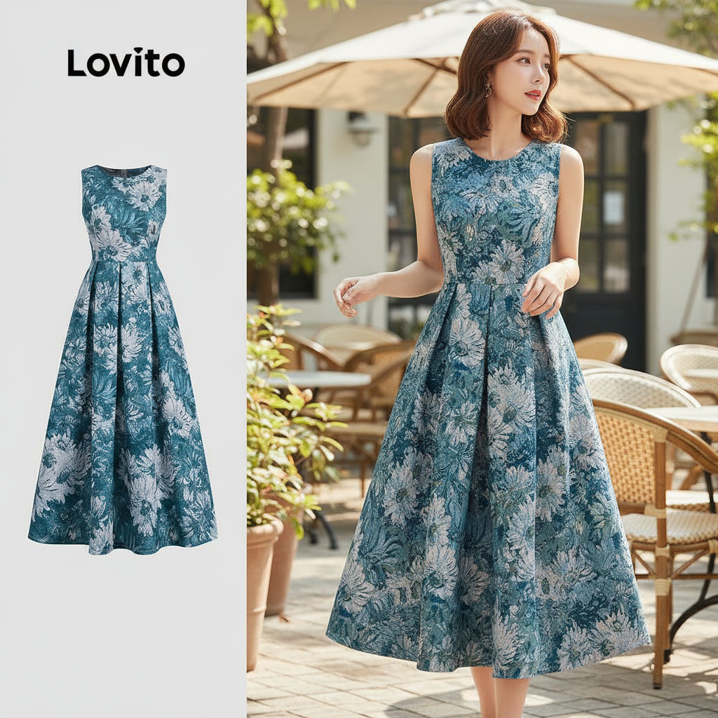 Lovito เดรสจับจีบ สไตล์โบฮีเมียน สําหรับผู้หญิงวัยรุ่น ฤดูใบไม้ผลิ/ฤดูร้อน รุ่น L142ED635