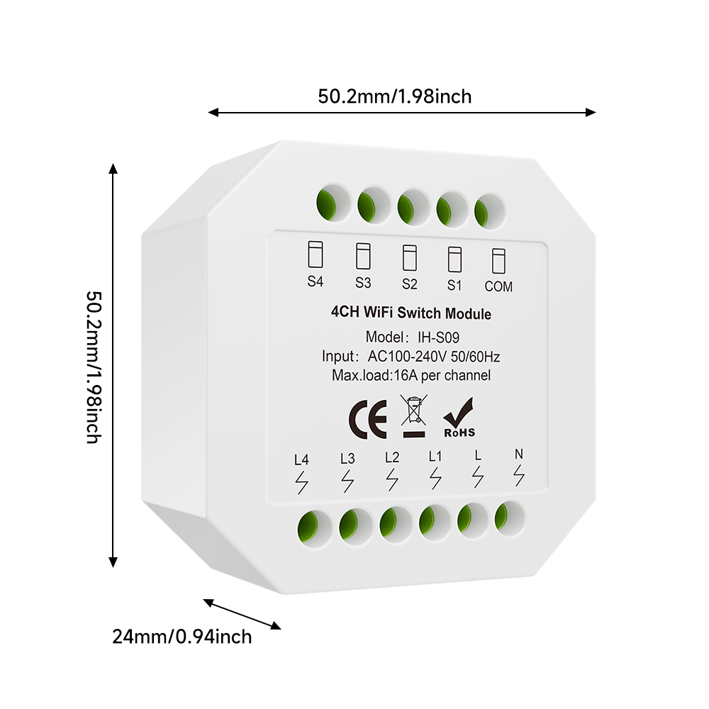 โมดูลรีเลย์อัจฉริยะ Tuya IH-S09 Zigbee 4CH 16A AC100-240V ควบคุมระยะไกล อัตโนมัติ สําหรับบ้าน สีดํา 