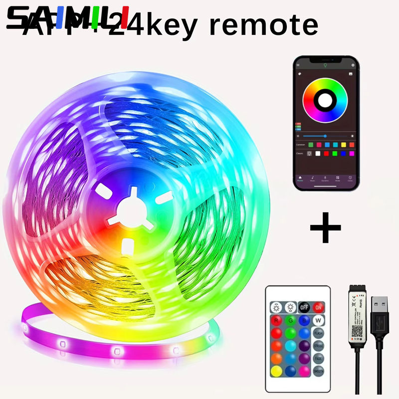 RGB LED Strip Light APP เพลง Sync เทปยืดหยุ่น 1M 2M 3M สําหรับห้องนอน TV Backlight Gaming Room Decor