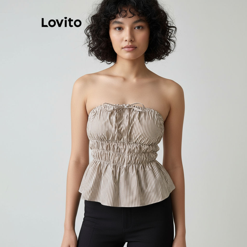 (Trendy2) Lovito เสื้อกล้ามลําลองลายทางผูกเชือกฤดูร้อนสําหรับผู้หญิง L116LD255