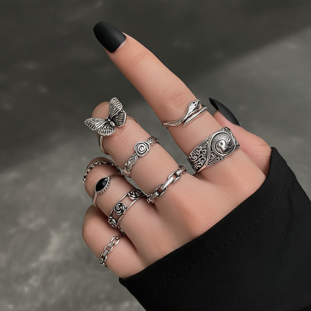 คอลเลกชันแหวนรูปผีเสื้อและหยินหยาง Rose Butterfly Yin Yang Ring Collection 10 เครื่องประดับนิ้วสําหร