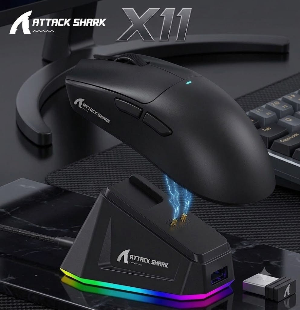เมาส์เกมมิ่งไร้สายแบบ 3 โหมดน้ําหนักเบามาก Attack Shark X11 ใช้ได้กับ PC แล็ปท็อป และ MacBook