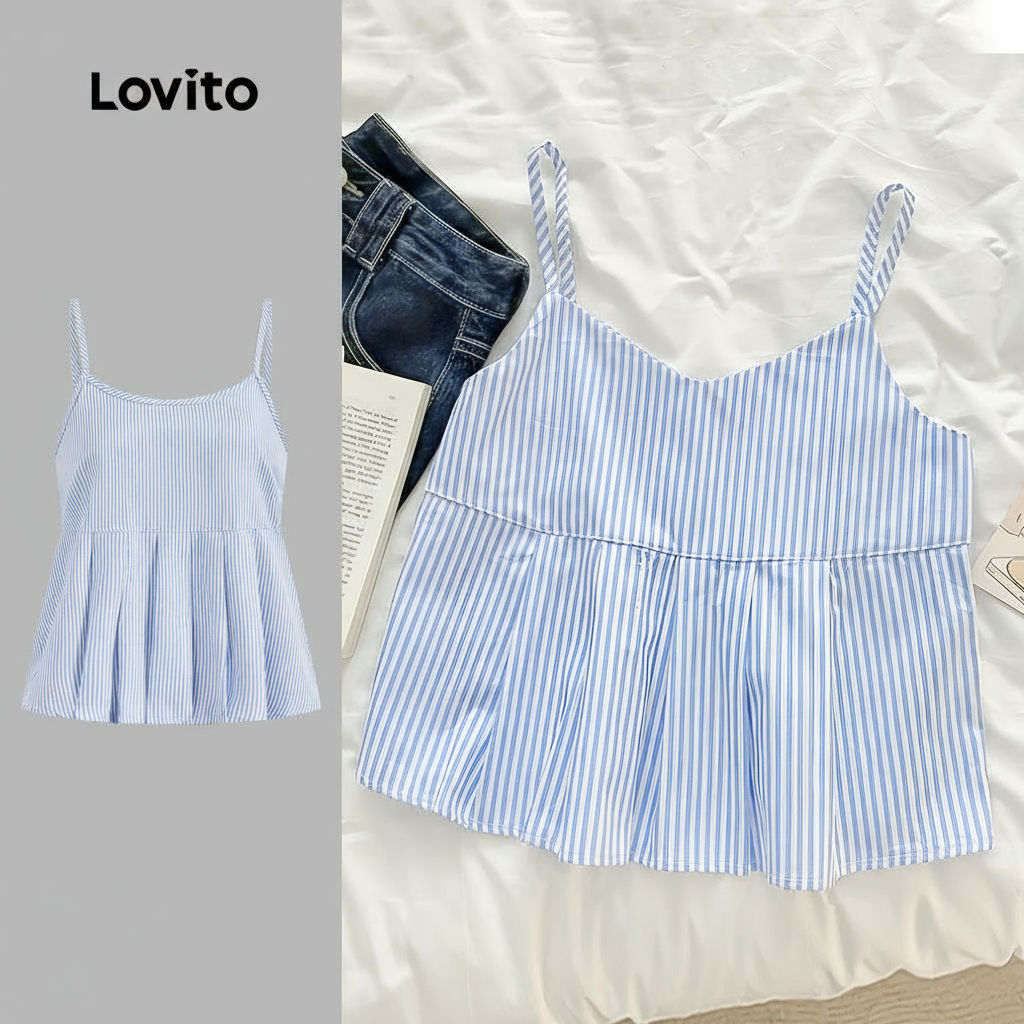 (Trendy2) Lovito เสื้อกล้ามซิปลายทางลําลองสําหรับผู้หญิง L128ED209