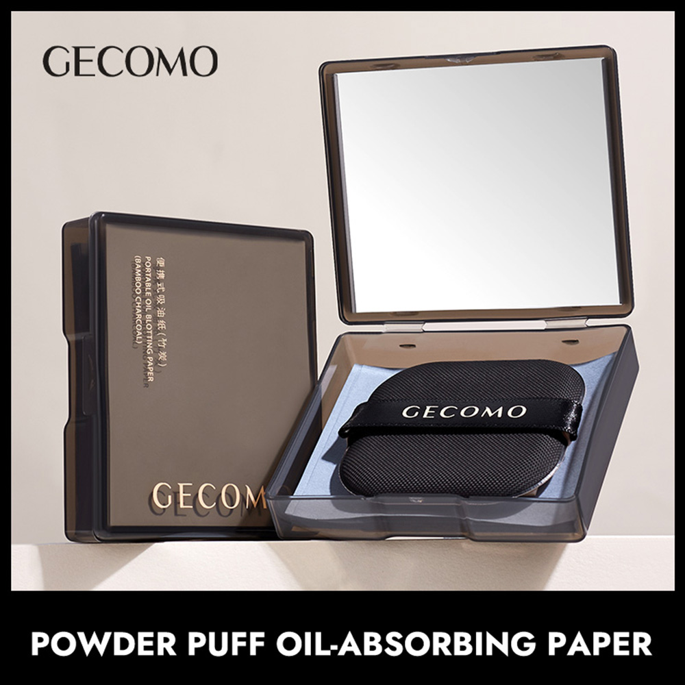 GECOMO กระดาษดูดซับน้ำมันจากถ่านไม้ไผ่สำหรับล้างเครื่องสำอางและควบคุมความมัน มีพัฟและกระจกสำหรับการแต่งหน้าให้ดูแมทต์ยาวนาน พร้อมอุปกรณ์แต่งหน้า ความสะดวกในการพกพา ง่ายต่อการใช้