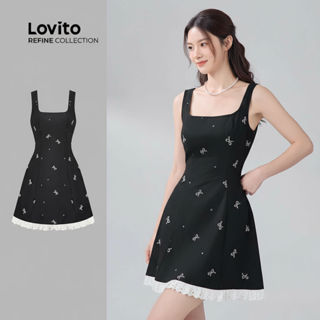 (Lovito Refine) ชุดเดรสสำหรับผู้หญิง แบบสบายๆ สไตล์ฤดูใบไม้ผ…