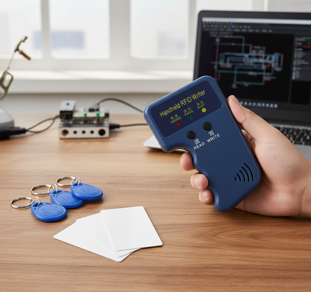 เครื่องถ่ายเอกสาร RFID 125KHz EM4100 5200 เครื่องเขียนทําสําเนา RFID แบบมือถือ