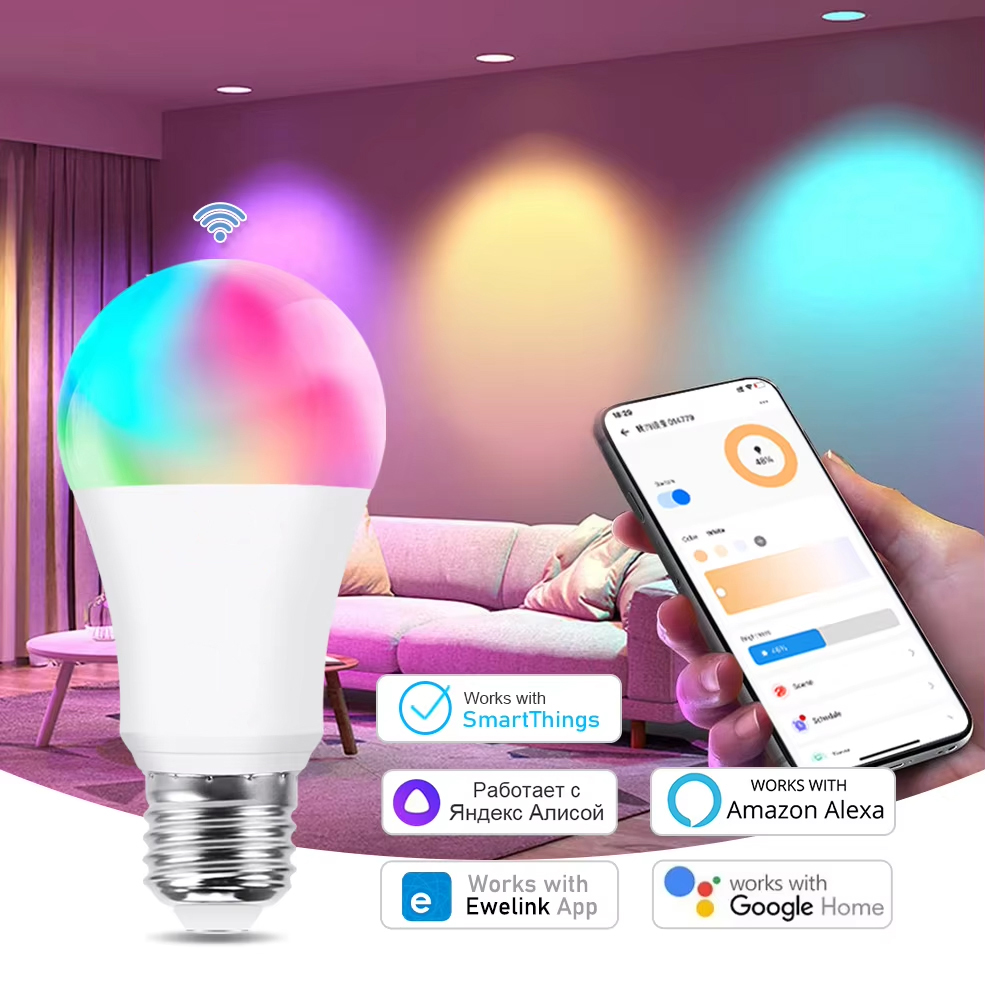 Ewelink WiFi สมาร์ทหลอดไฟ E27 หลอดไฟ LED RGB + WW + CW หลอดไฟทํางานร่วมกับ Alexa Google Home Alice ท