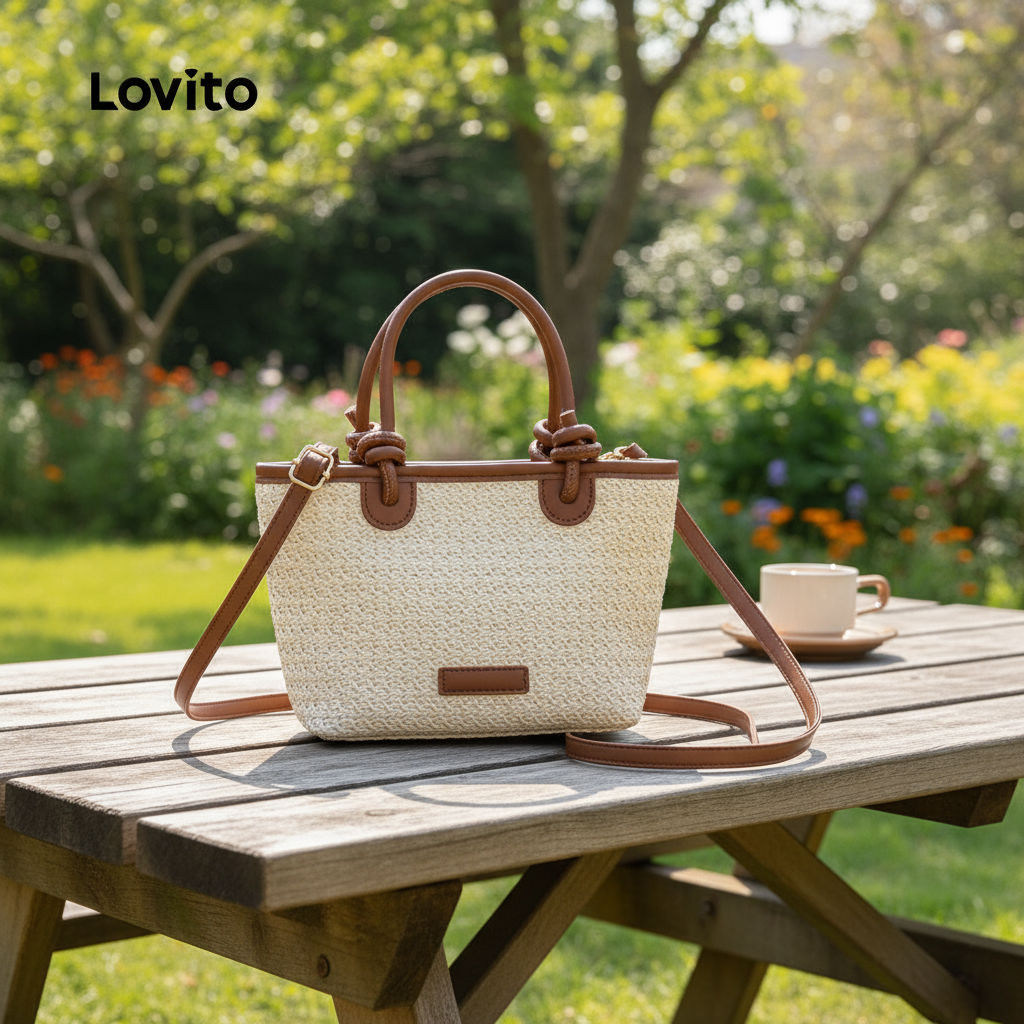 (trendy2)Lovito ลำลองสีพื้นStraw กระเป๋า ครอสบอดี้หลายช่องple Strap Methods กระเป๋าสะพายไหล่ สำหรับผ