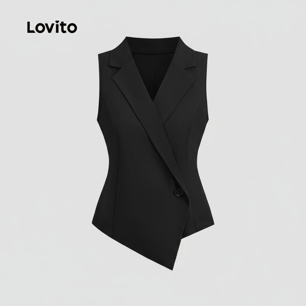 (trendy3) Lovito เสื้อกล้ามทรงเรียบไม่สมมาตรสำหรับฤดูร้อน/ฤดูใบไม้ผลิสำหรับผู้หญิง L131ED402
