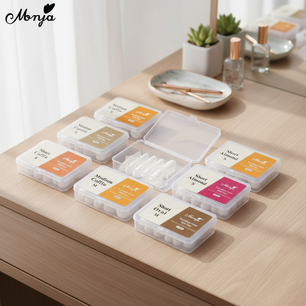 ชุดต่อเล็บปลอมแบบด้าน Monja 100 ชิ้น ทรงอัลมอนด์ บัลเลริน่า วงรี ขนาด S/M