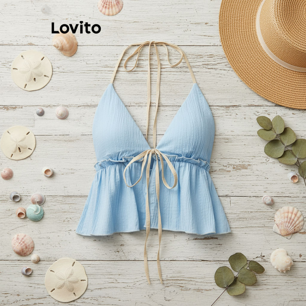 (Fashion_2) Lovito เสื้อกล้ามหรูหราเสื้อกล้ามด้านหน้าผูกธรรมดาสําหรับผู้หญิง L90AD036