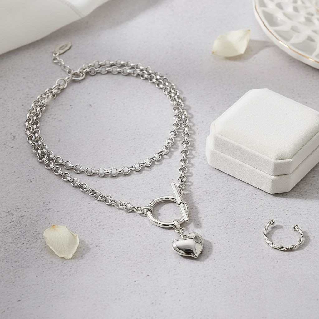 1 ชิ้น สร้อยคอโลหะผสมสไตล์วินเทจสําหรับสุภาพสตรีพร้อมจี้พื้นผิวไม่สม่ําเสมอและตะขอหัวใจ OT