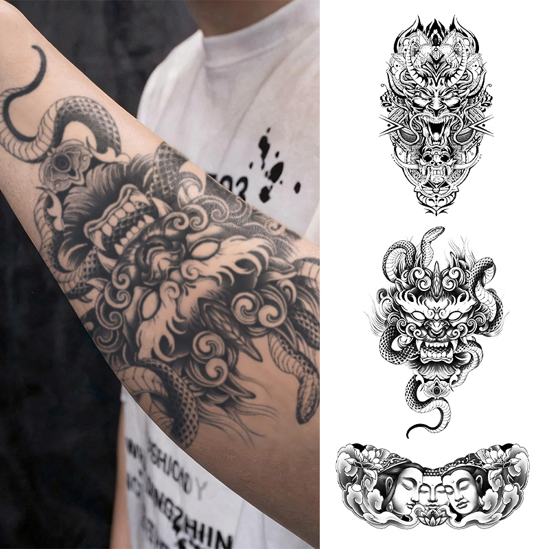 Living Buddha Ghost Face รอยสักชั่วคราวกันน้ําน้ําสมุนไพรสติกเกอร์ยาวนาน 2 สัปดาห์ Spiritual Gothic 